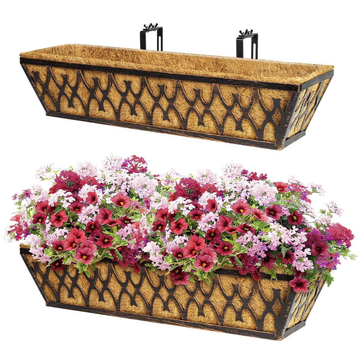 Karlliu front view of 24-inch planter box showing bronze finish and shape for curb appeal