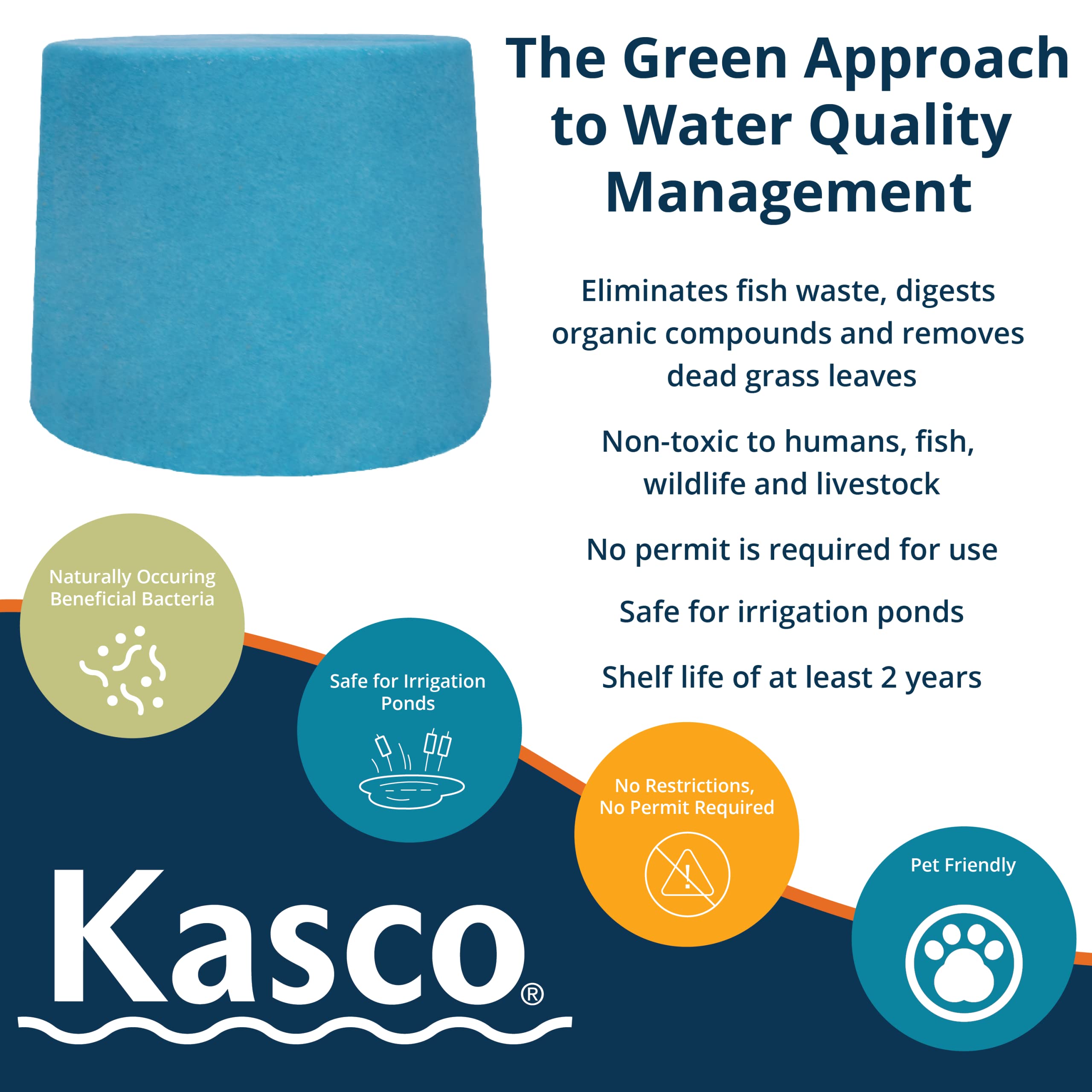 Kasco Macro-Zyme block dissolving in pond showing steady probiotic release