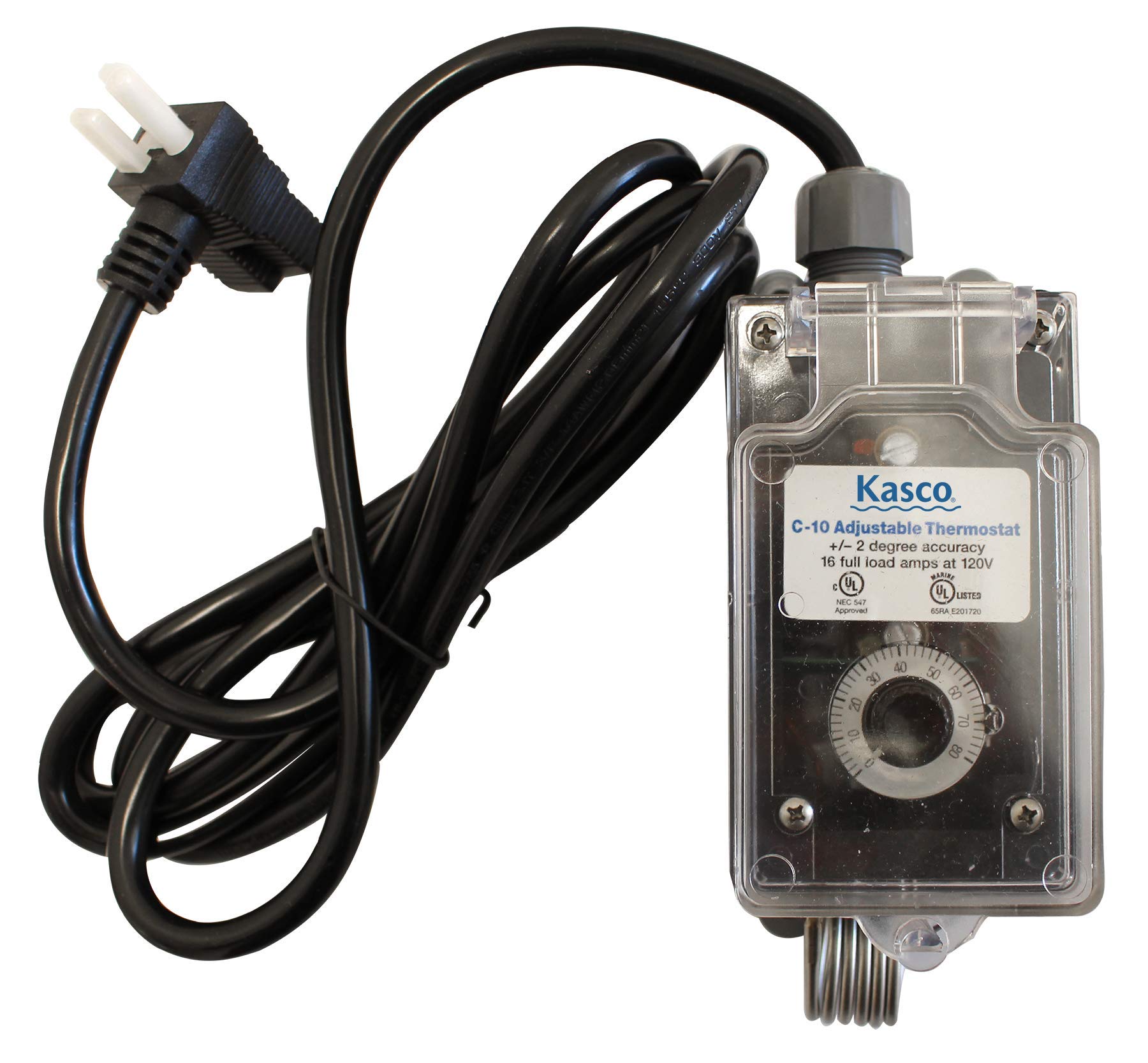 Kasco heavy-duty 8-foot power cord detail showing cold-resistant flexibility