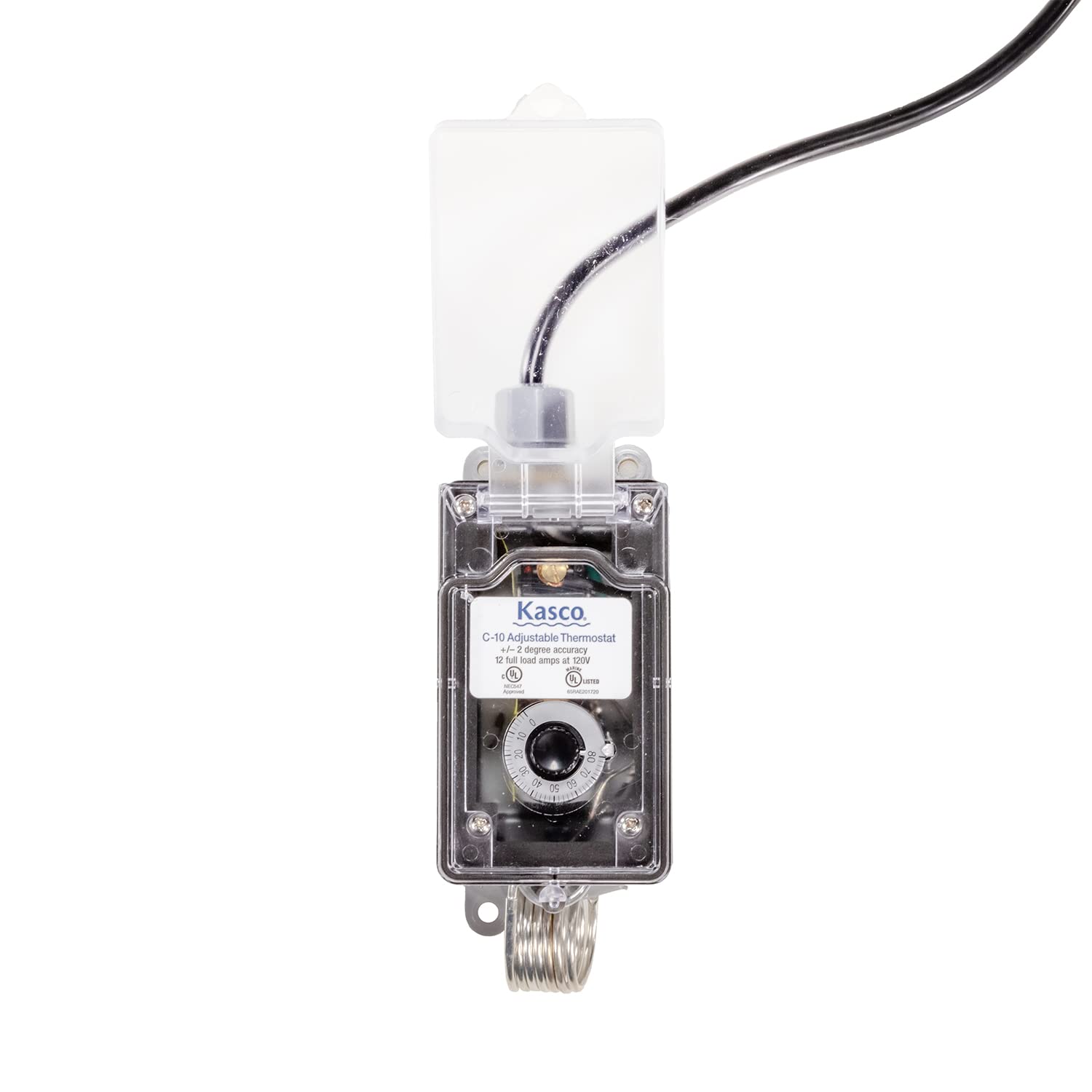 Kasco controller rotary dial under transparent lid for weather-protected adjustment