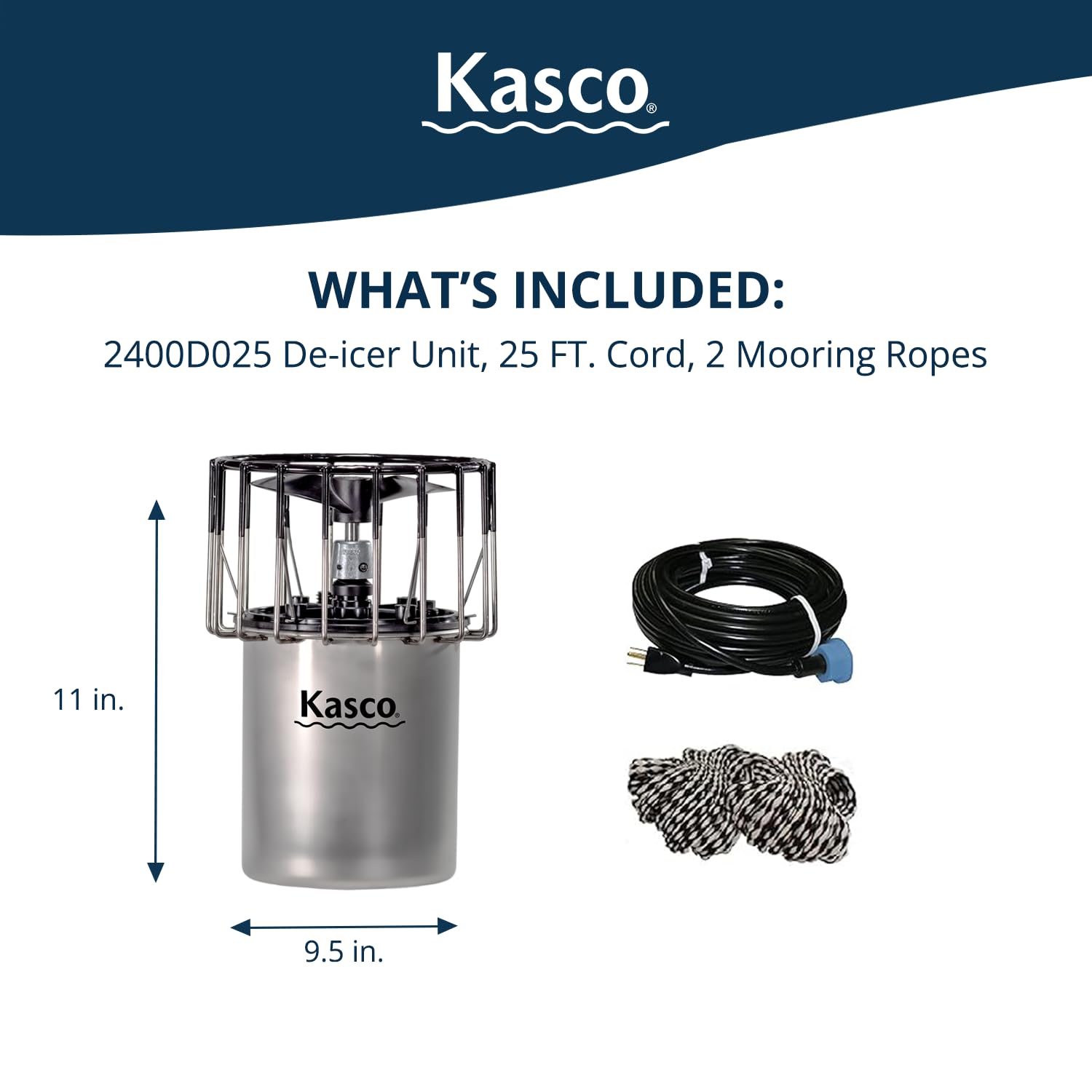 Kasco de-icer close-up propeller showing efficient water flow benefit
