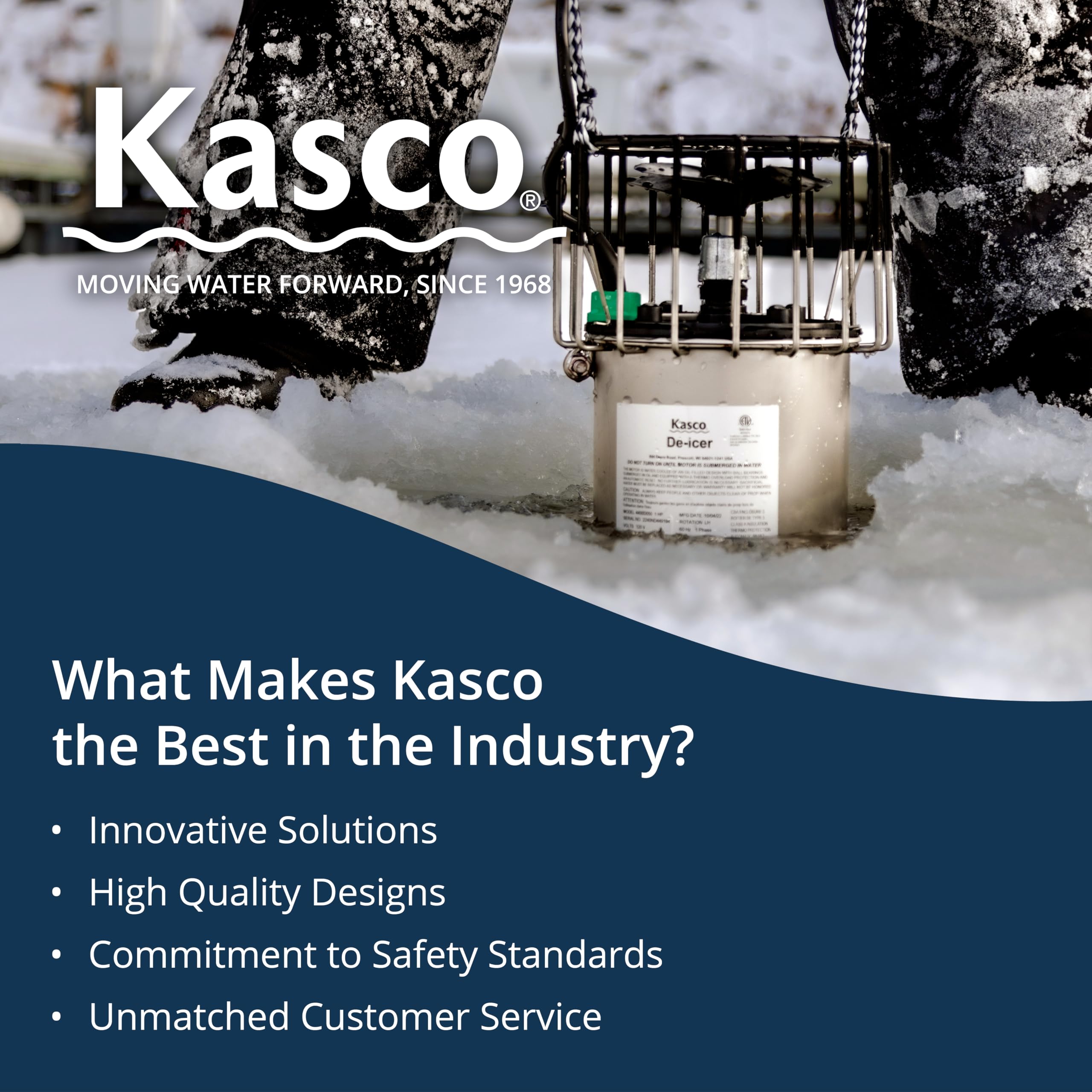 Kasco de-icer with suspension ropes ready for easy install benefit