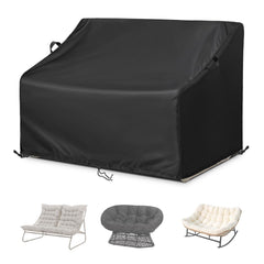 Kasla front view of cover protecting a double chair, shows full coverage and weather protection