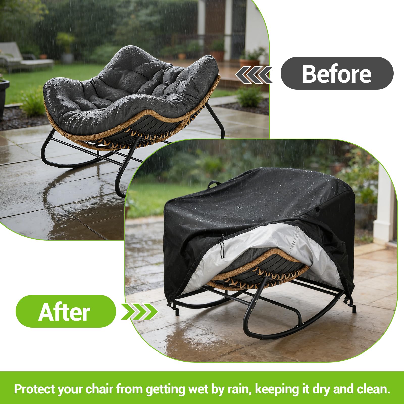 Kasla side profile illustrating snug fit over rocking chair frame
