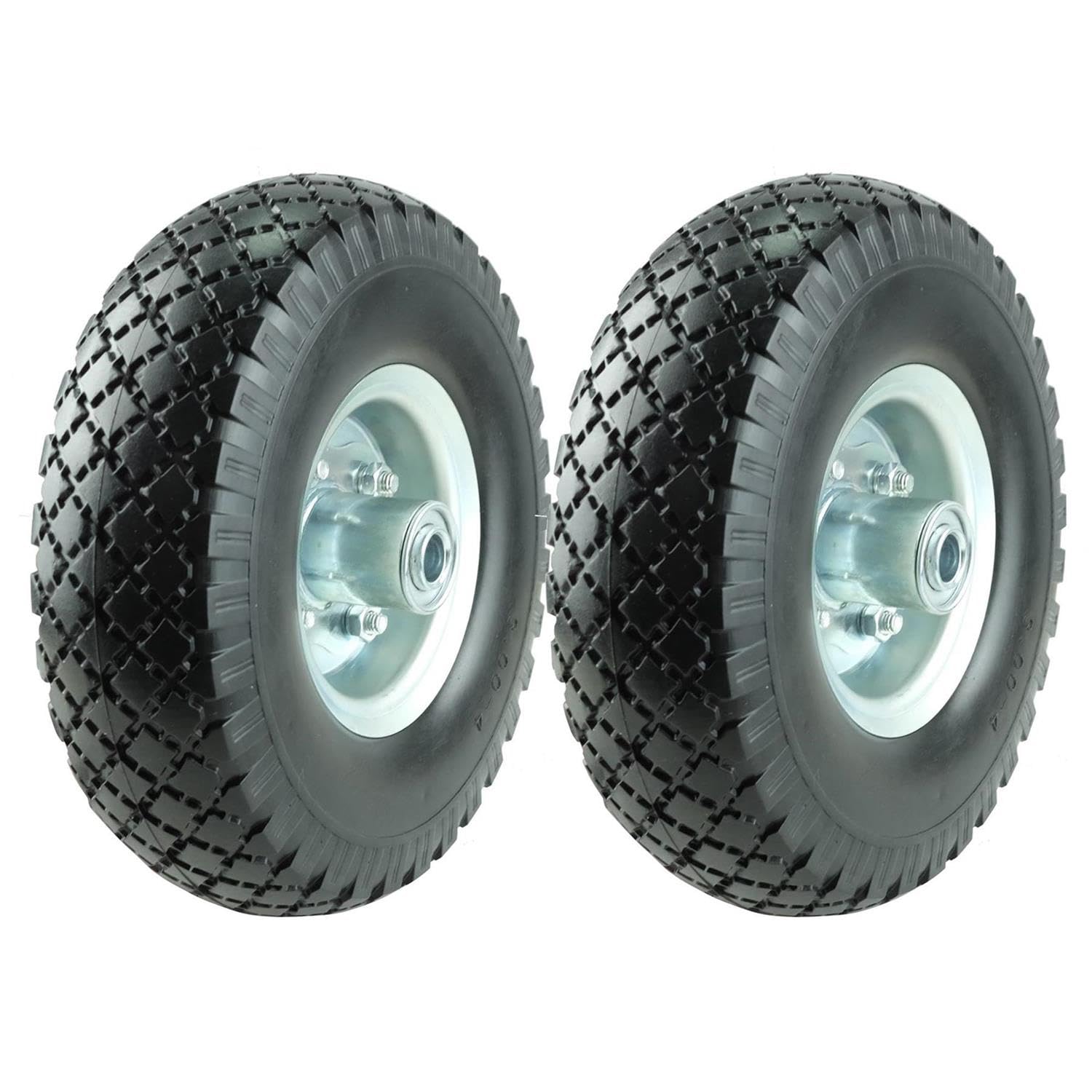 KASTFORCE front view of twin 10-inch solid rubber wheels showing ready replacement