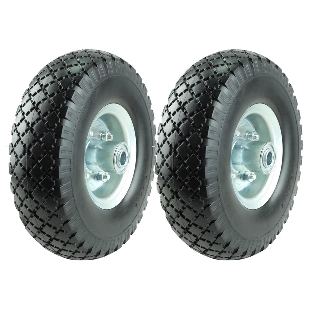 KASTFORCE front view of twin 10-inch solid rubber wheels showing ready replacement