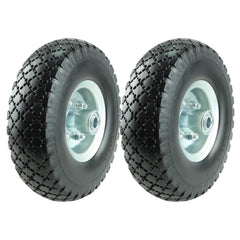 KASTFORCE front view of twin 10-inch solid rubber wheels showing ready replacement