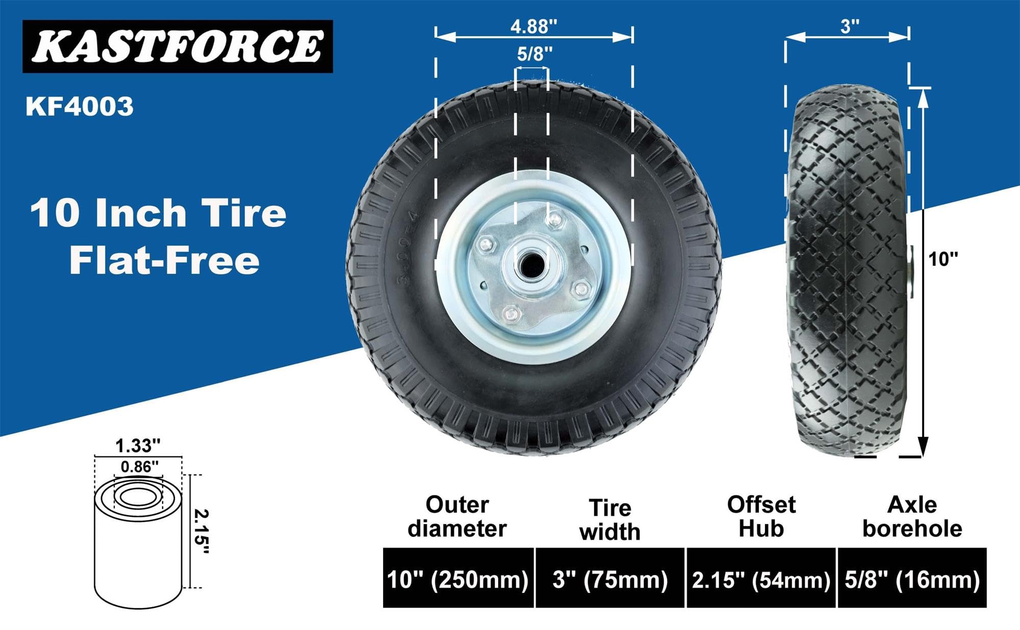 KASTFORCE wheel installed on wheelbarrow demonstrating stable hauling performance