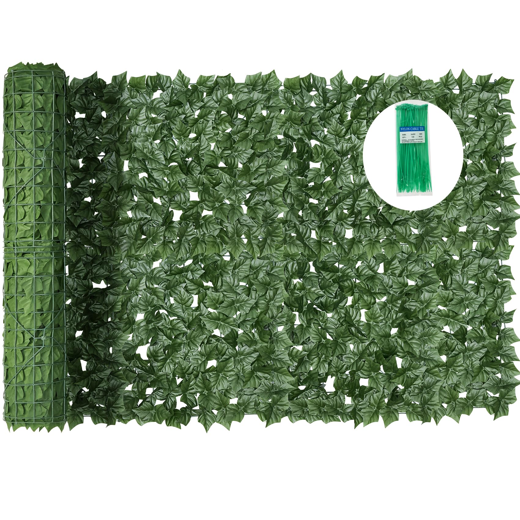 KASZOO front view of full 140x40 inch ivy privacy screen for instant privacy