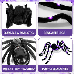KatchOn spider illuminated with purple LEDs creating spooky glow