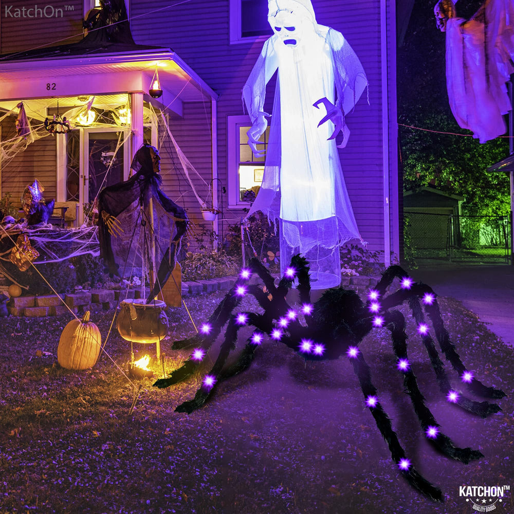 KatchOn porch-wide scene with spider as Halloween yard centerpiece