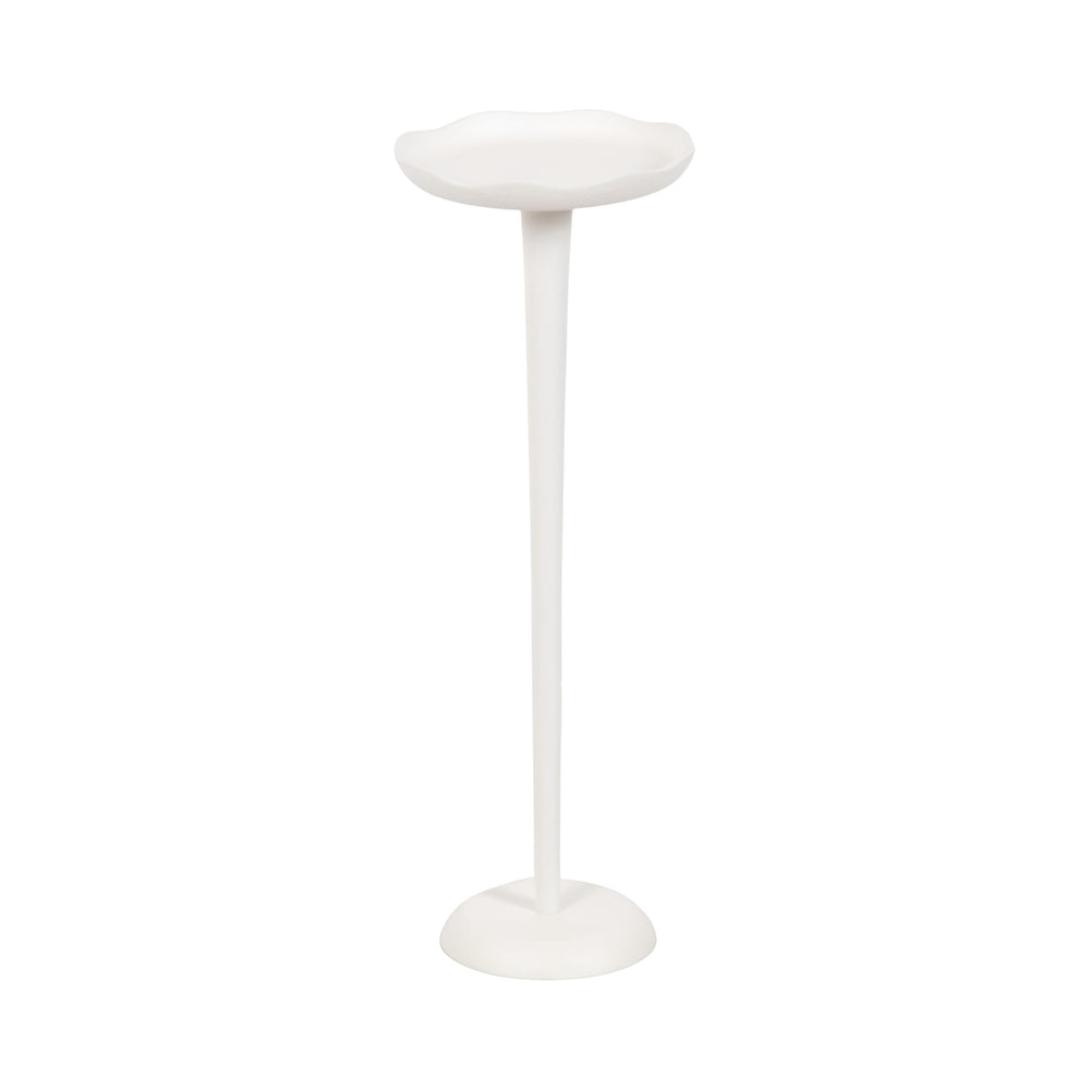 Kate and Laurel Alessia front view showing white round top and pedestal, adds sculptural accent