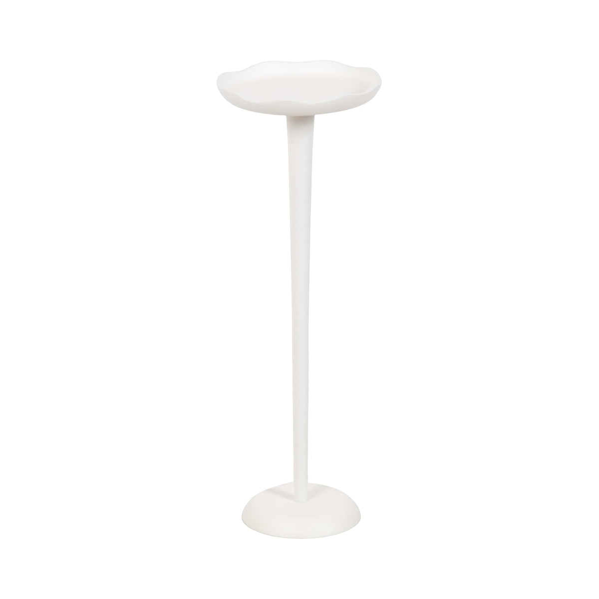 Kate and Laurel Alessia front view showing white round top and pedestal, adds sculptural accent
