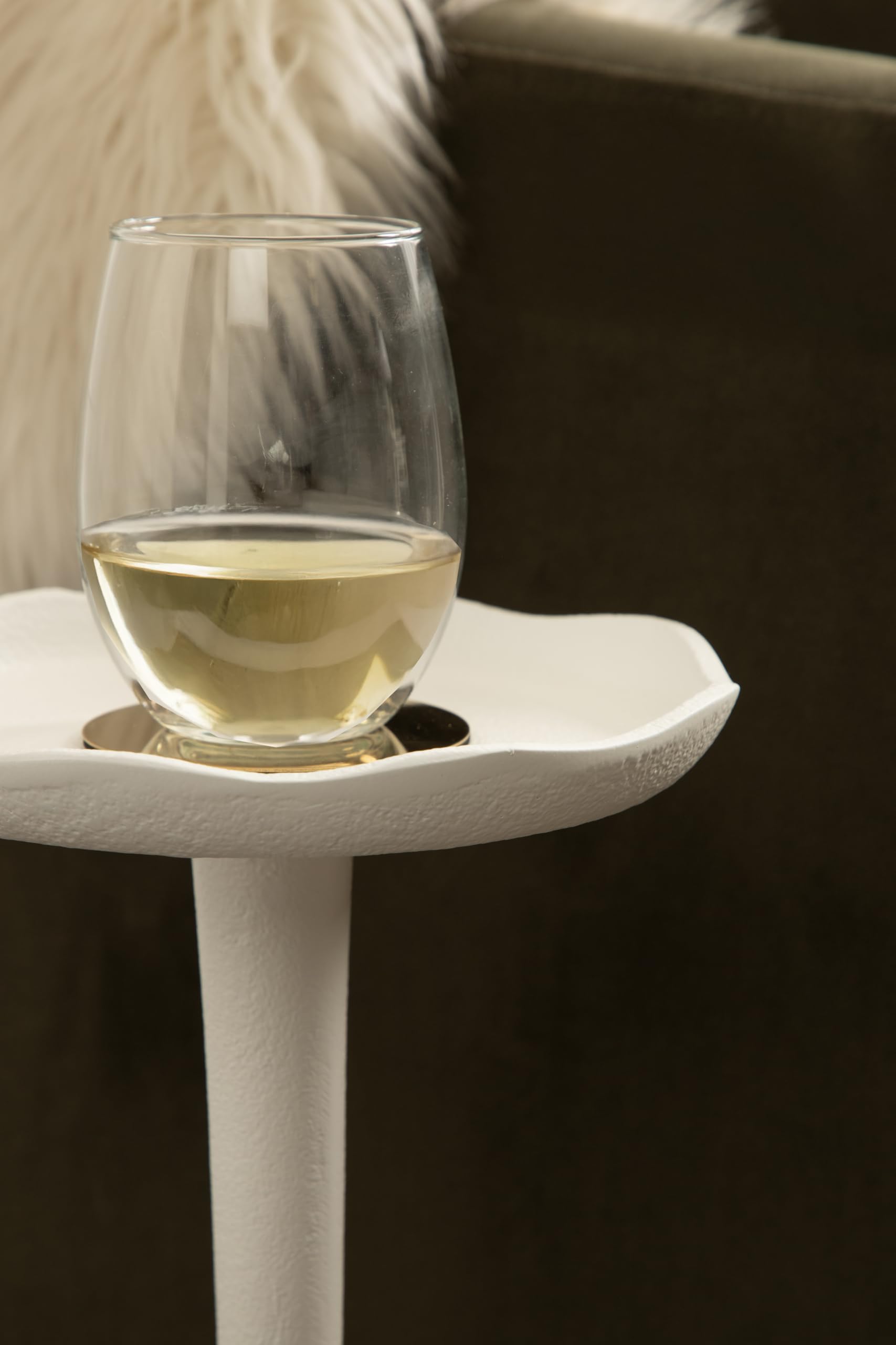 Kate and Laurel Alessia next to an armchair to show height and scale, fits small seating areas