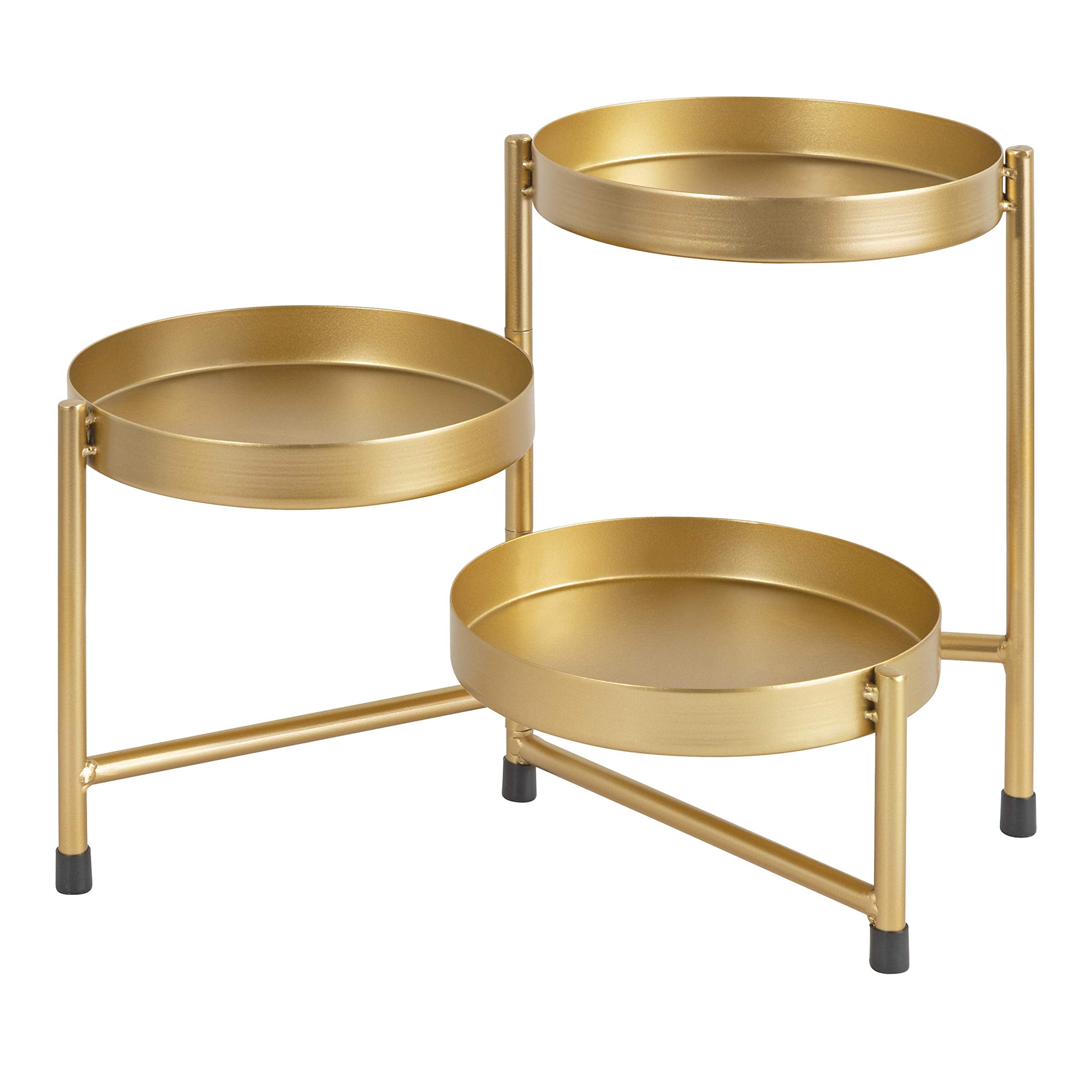 Kate and Laurel Finn front view showing gold finish and three tiers for elegant display