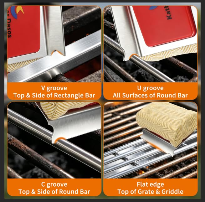 Katharos Dasos brush in use cleaning charcoal grill for faster cleanup