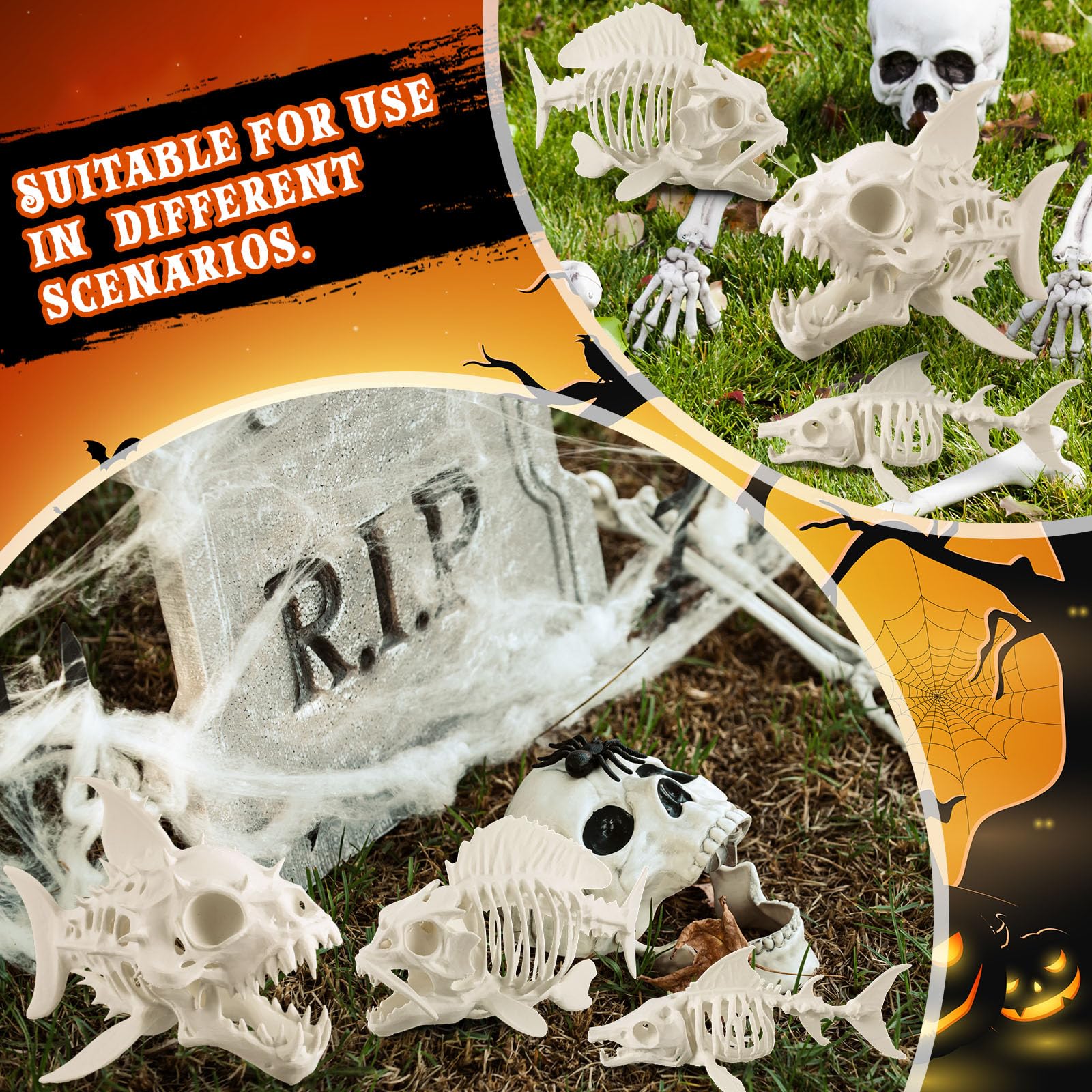 Kathfly three skeleton fish arranged together to create layered horror vignette