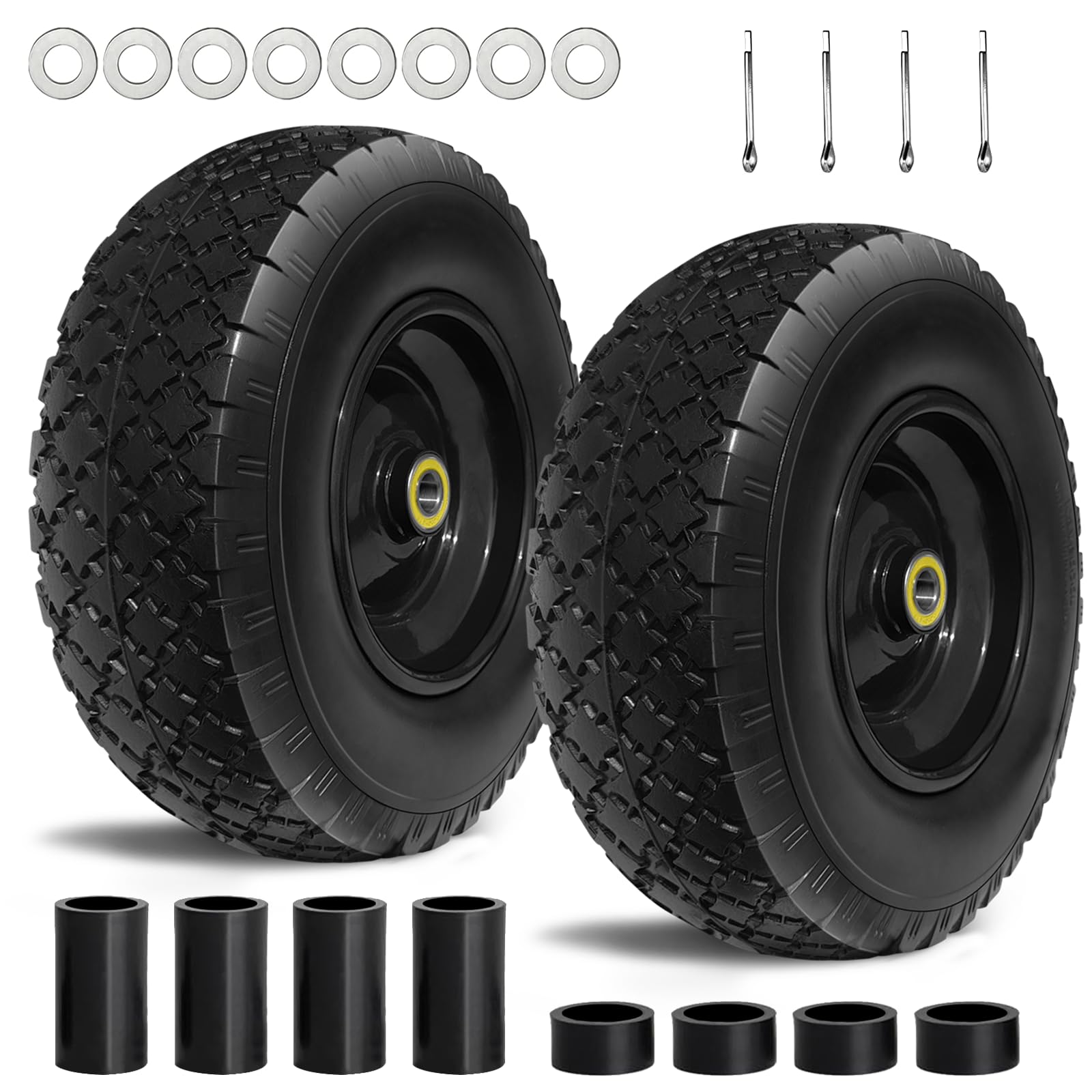 Kavedod front view wheel assembly showing solid tire for no-flats benefit