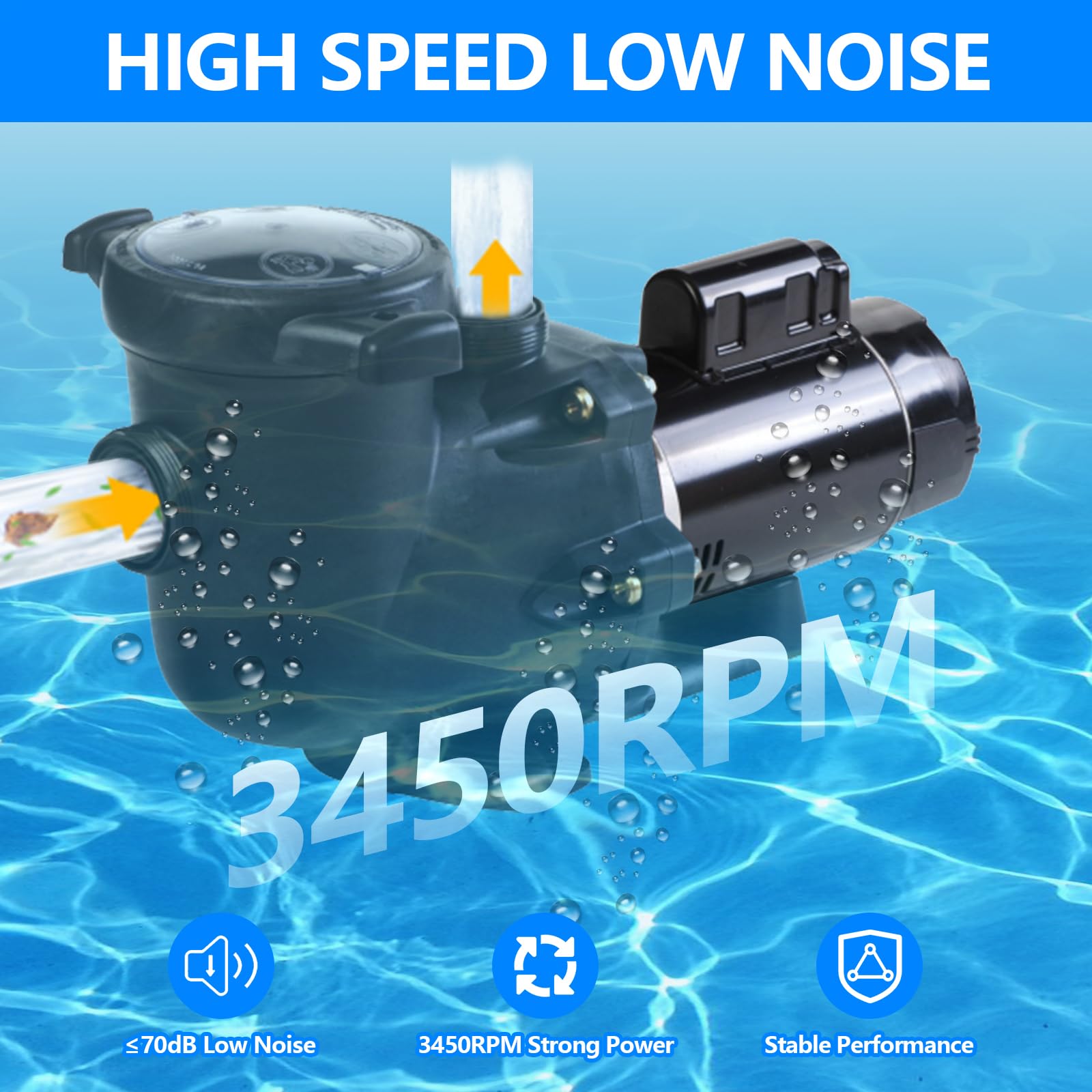 Kavius motor installed on pool pump illustrating direct swap and quiet operation