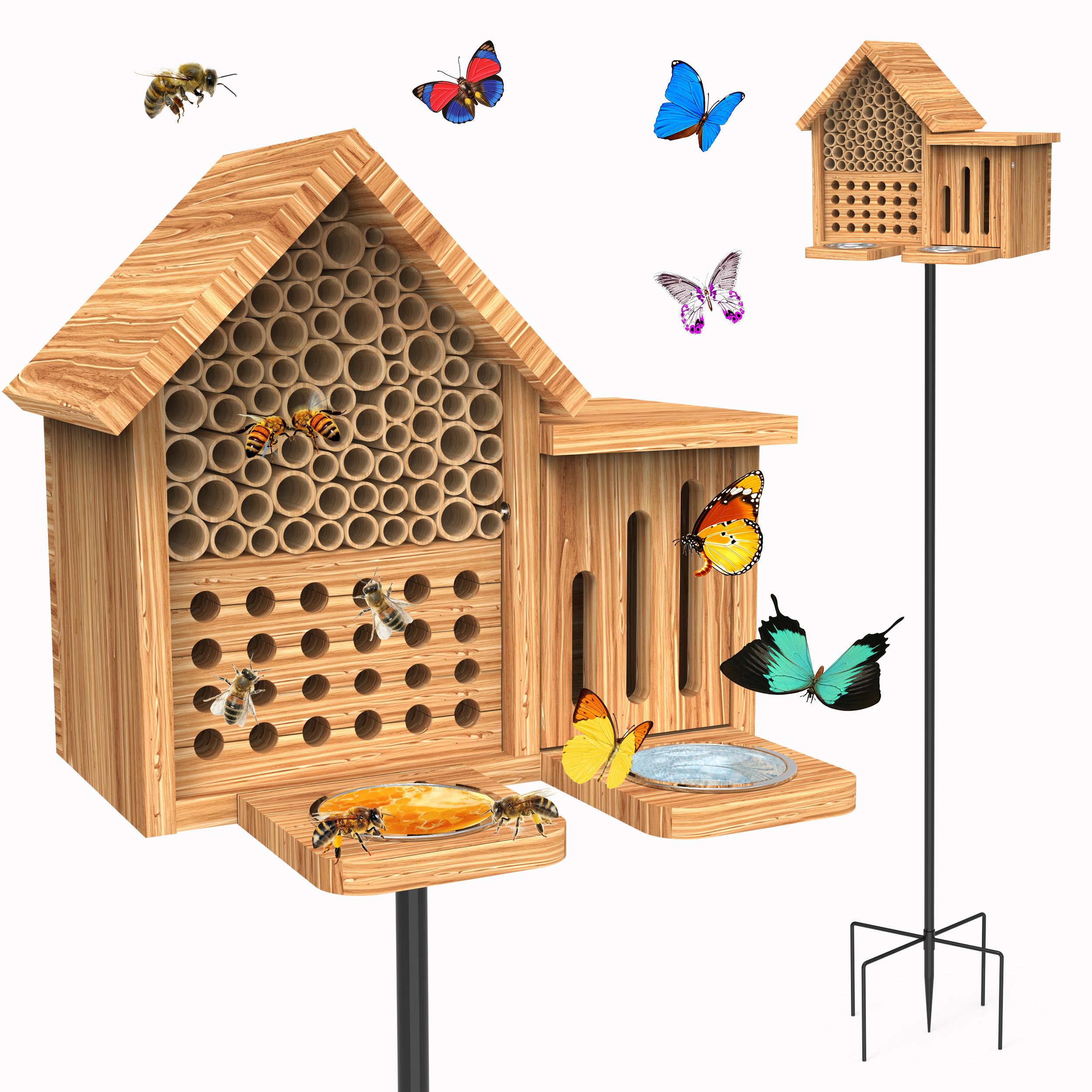 KAWAHAYO front view of bee house showing nesting entrance and elegant carbonized wood