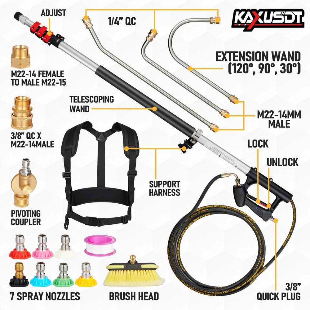 KAXUSDT wand in use cleaning a gutter demonstrating ladder-free safety
