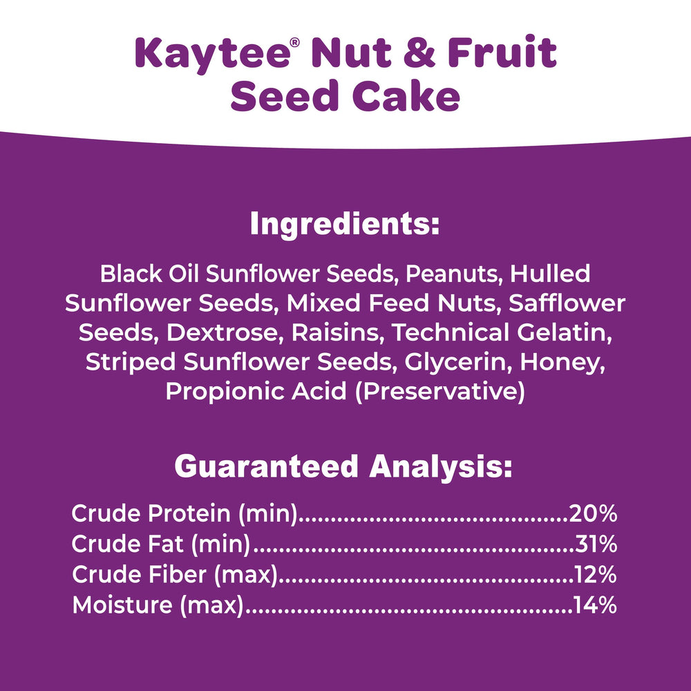 Kaytee feeder in a backyard with birds benefiting from long-lasting cake form