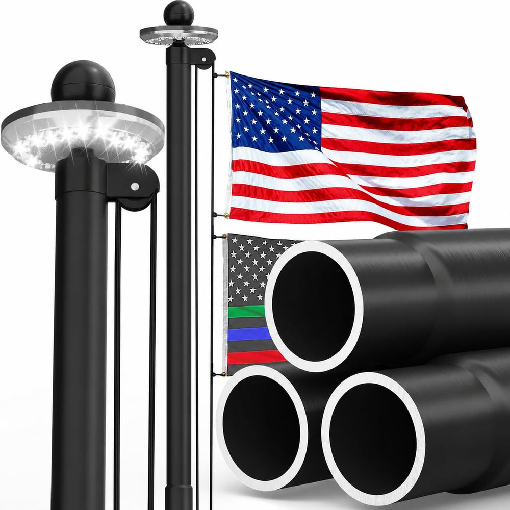 KBLOONG 25ft flag pole front view showing sturdy profile and curb appeal