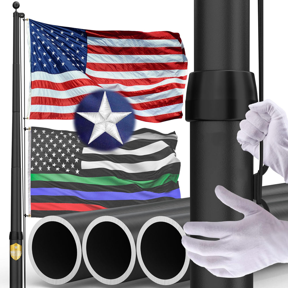 KBLOONG front view of 20ft flag pole showing sturdy base and finish for curb appeal