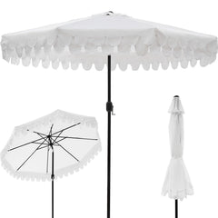 Kbrellaoutlets front view showing full 9FT canopy and scalloped trim for stylish shade