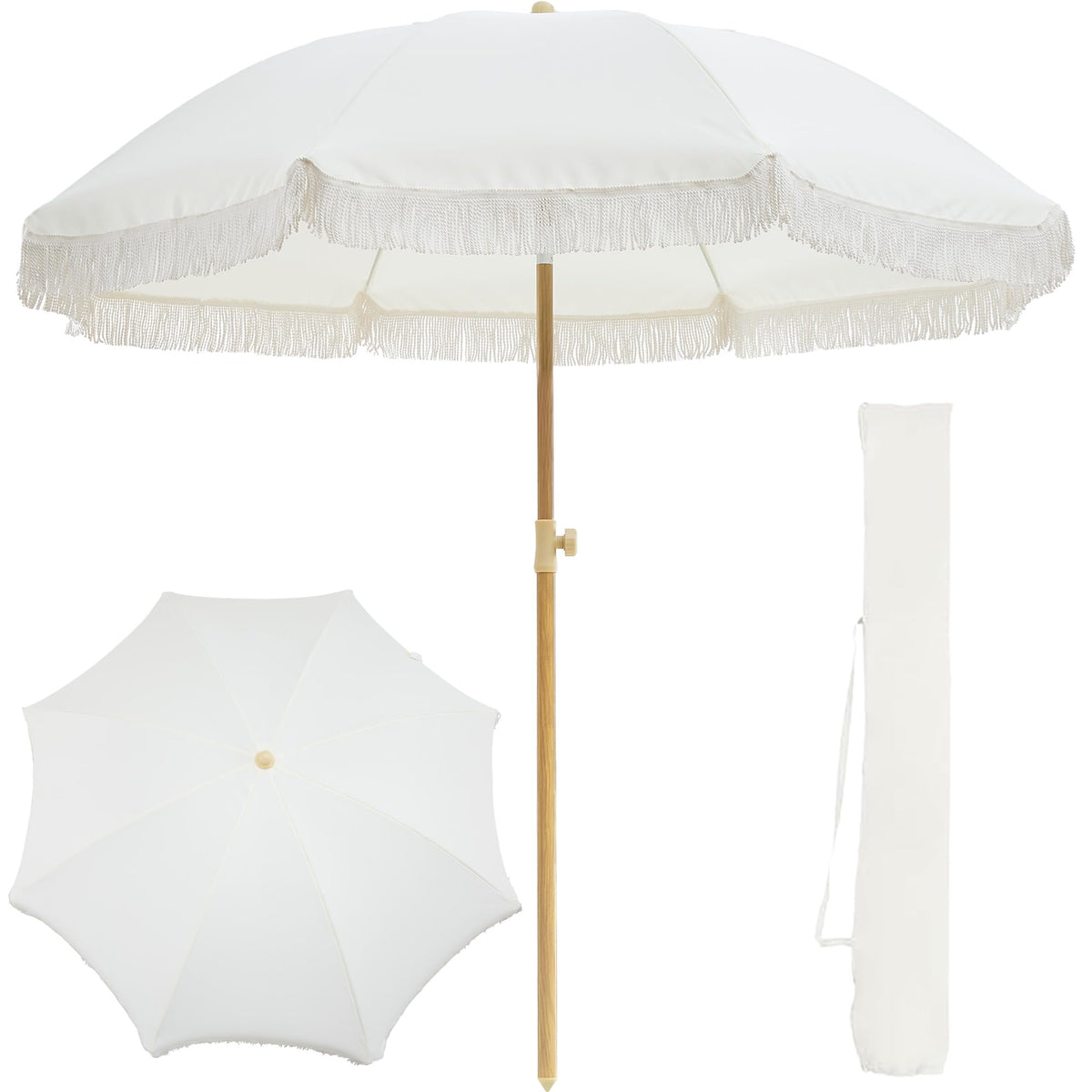 Kbrellaoutlets frontal canopy in beige showing clean shade and style