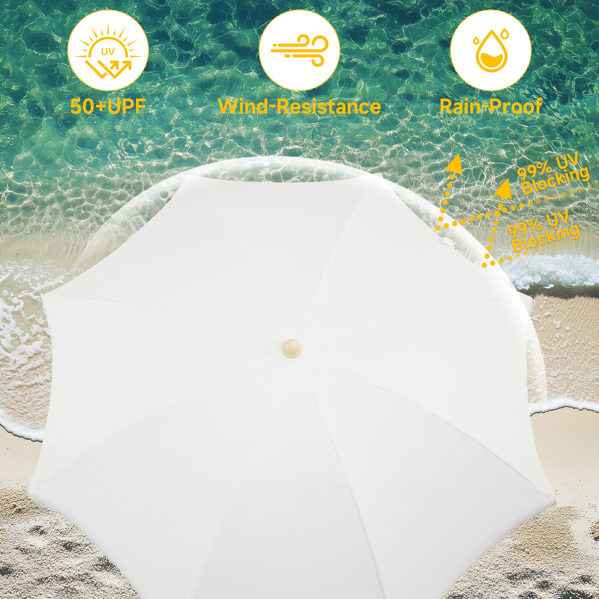 Kbrellaoutlets umbrella in use at a beach offering portable shade