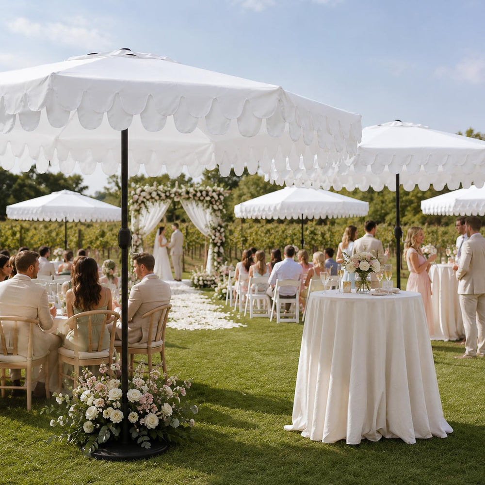 Kbrellaoutlets 9FT umbrella over patio table demonstrating ample shaded coverage