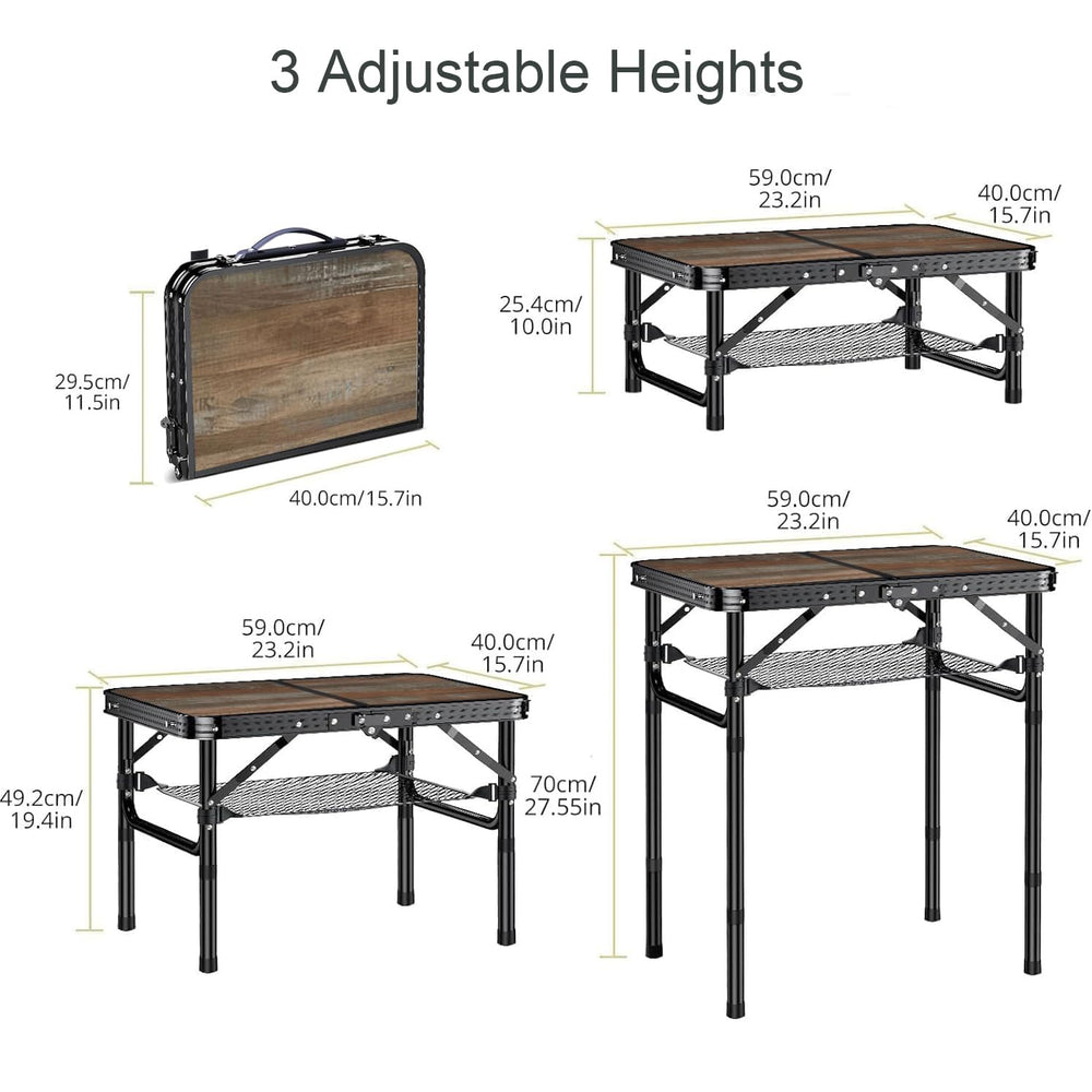 Kcmploro leg adjustment showing three height positions for versatile use