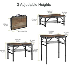 Kcmploro leg adjustment showing three height positions for versatile use