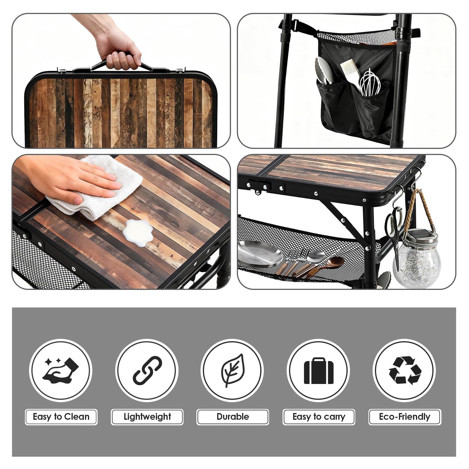 Kcmploro storage pouch and mesh shelf organizing utensils and gear
