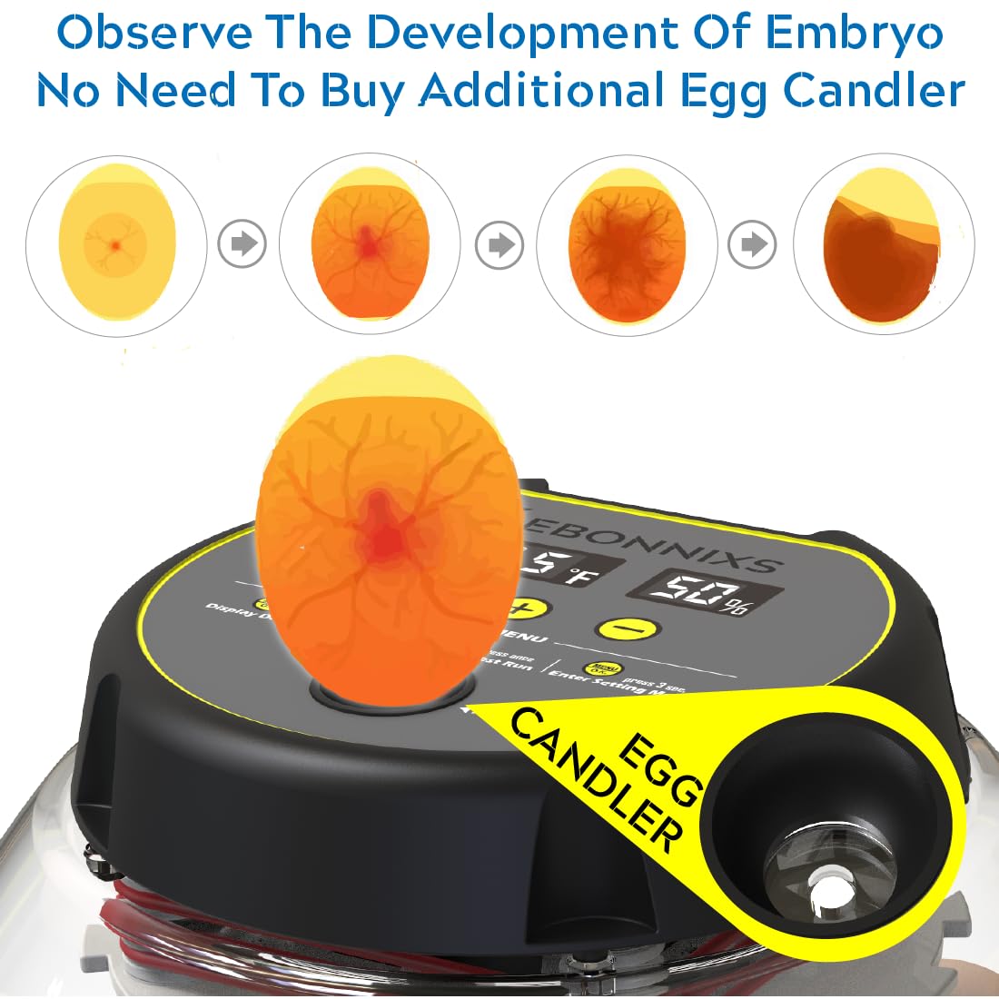 KEBONNIXS automatic egg turner detail ensuring consistent rotation benefit