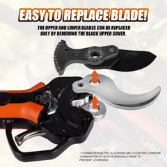Kebtek pruner in use cutting a branch showing efficient clean cut and reduced effort