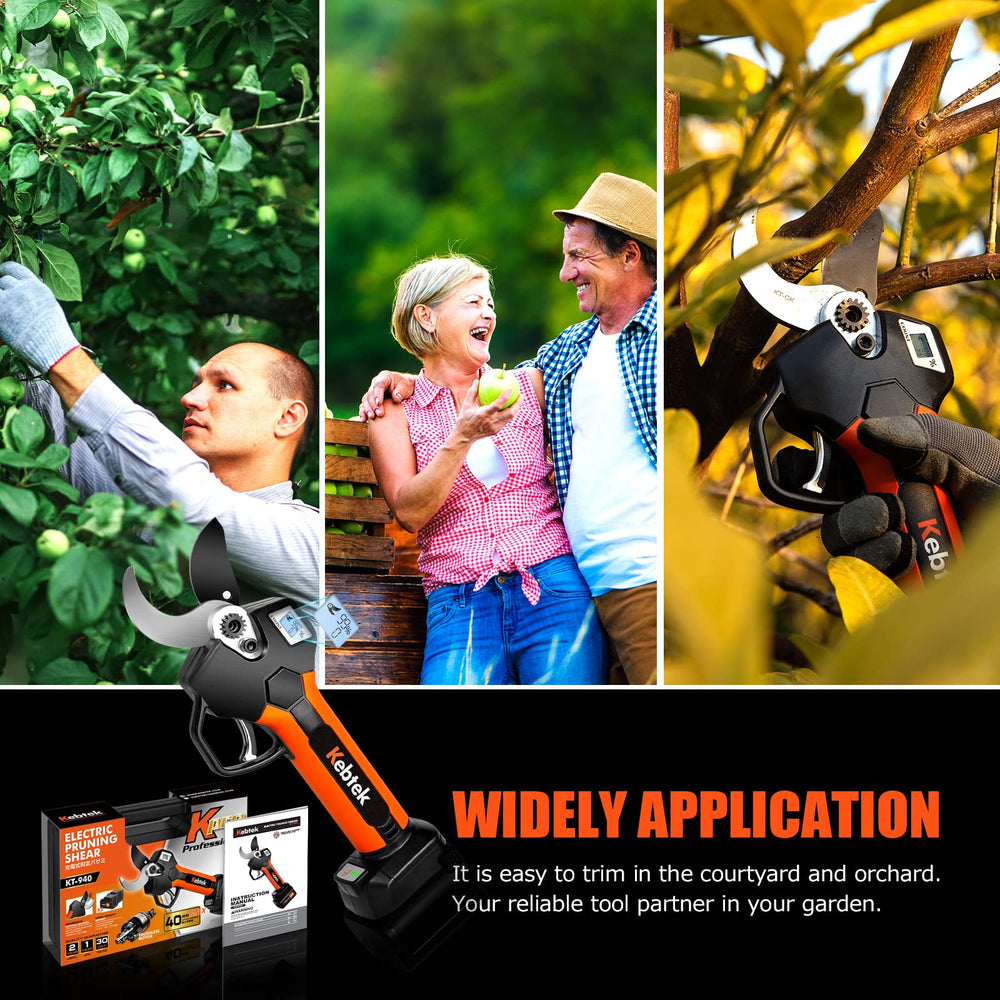 Kebtek full kit of pruner, batteries, tool and manual arranged to show included items