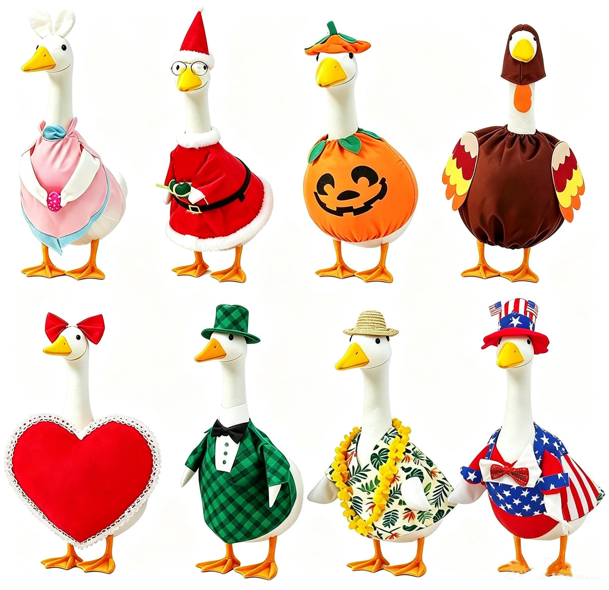 kedaijin front packaging showing all eight seasonal goose outfits and easy storage