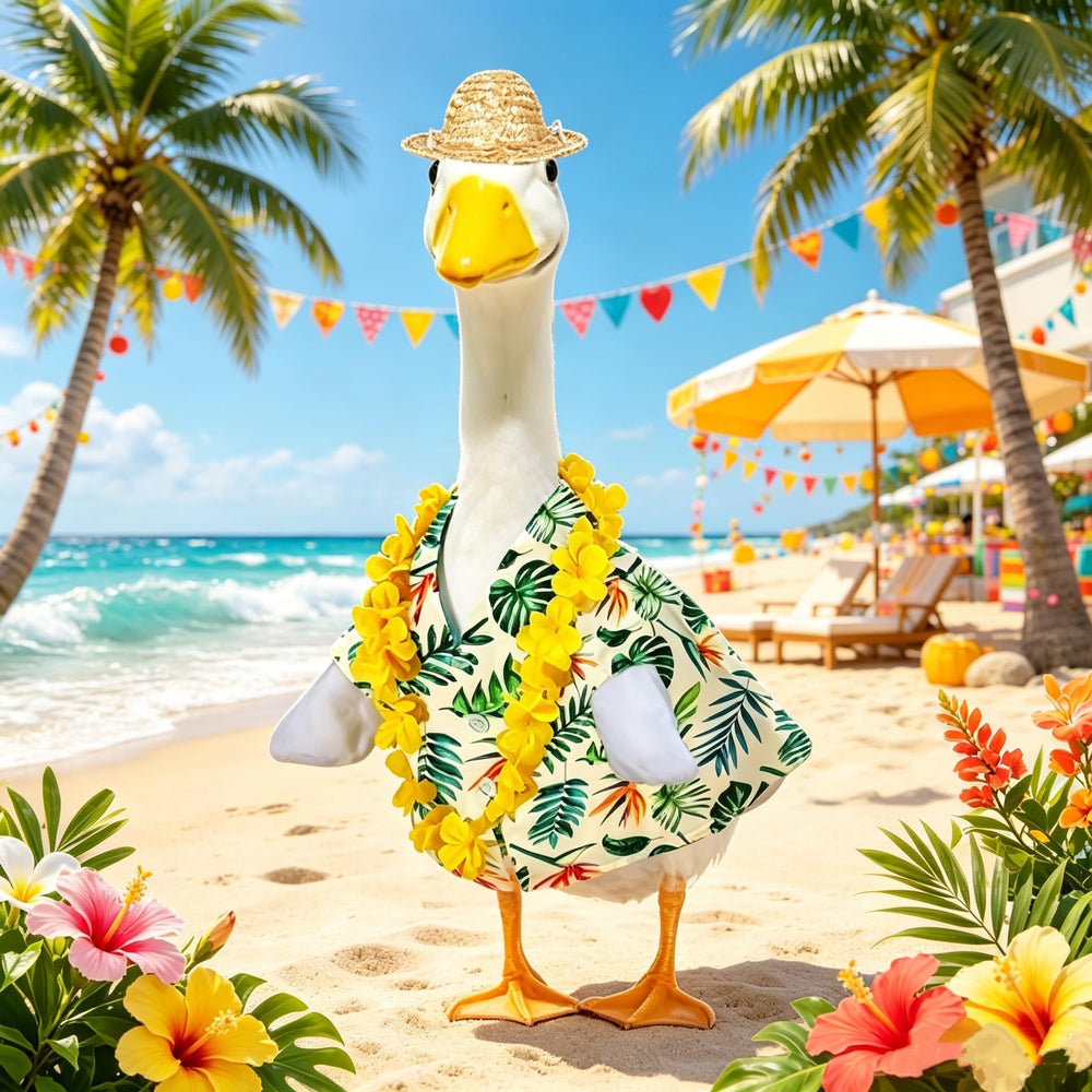 kedaijin summer Hawaiian lei on goose demonstrating bright colors and tropical charm