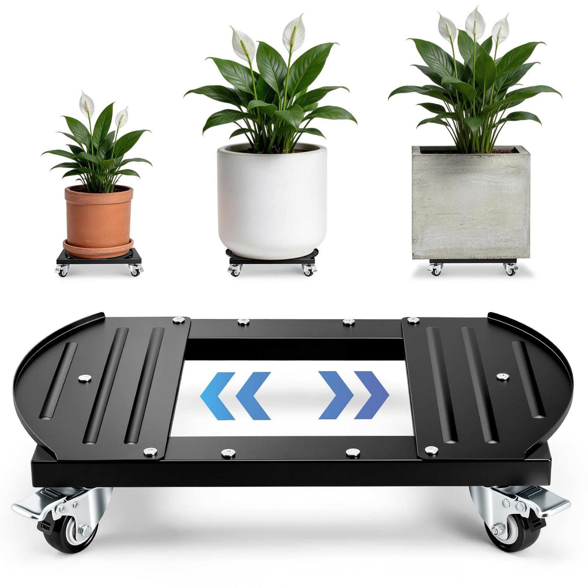 KEDSUM front view plant caddy showing sturdy steel frame and wheels for stable transport