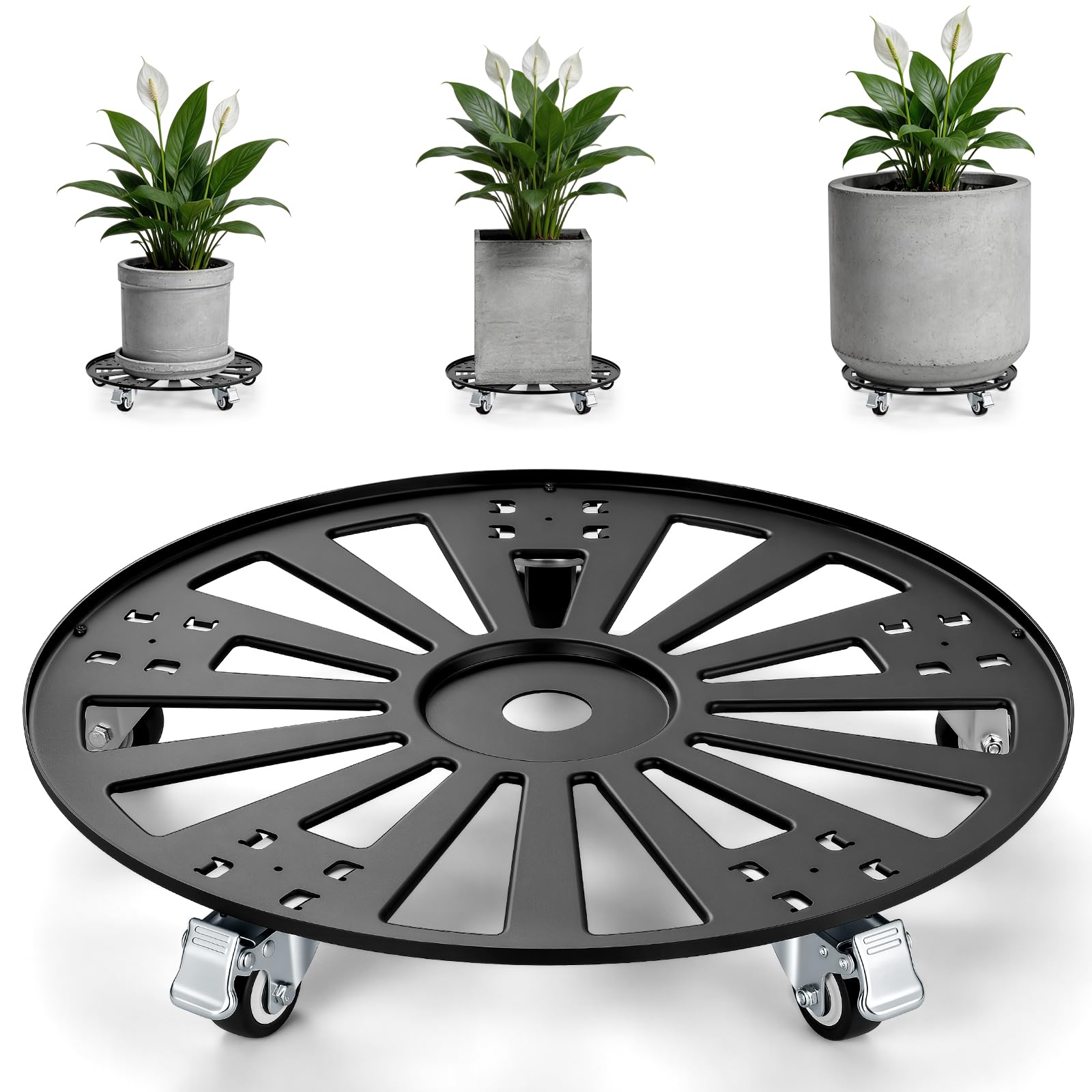KEDSUM front view of 20-inch plant caddy showing robust frame and wheels for easy moving
