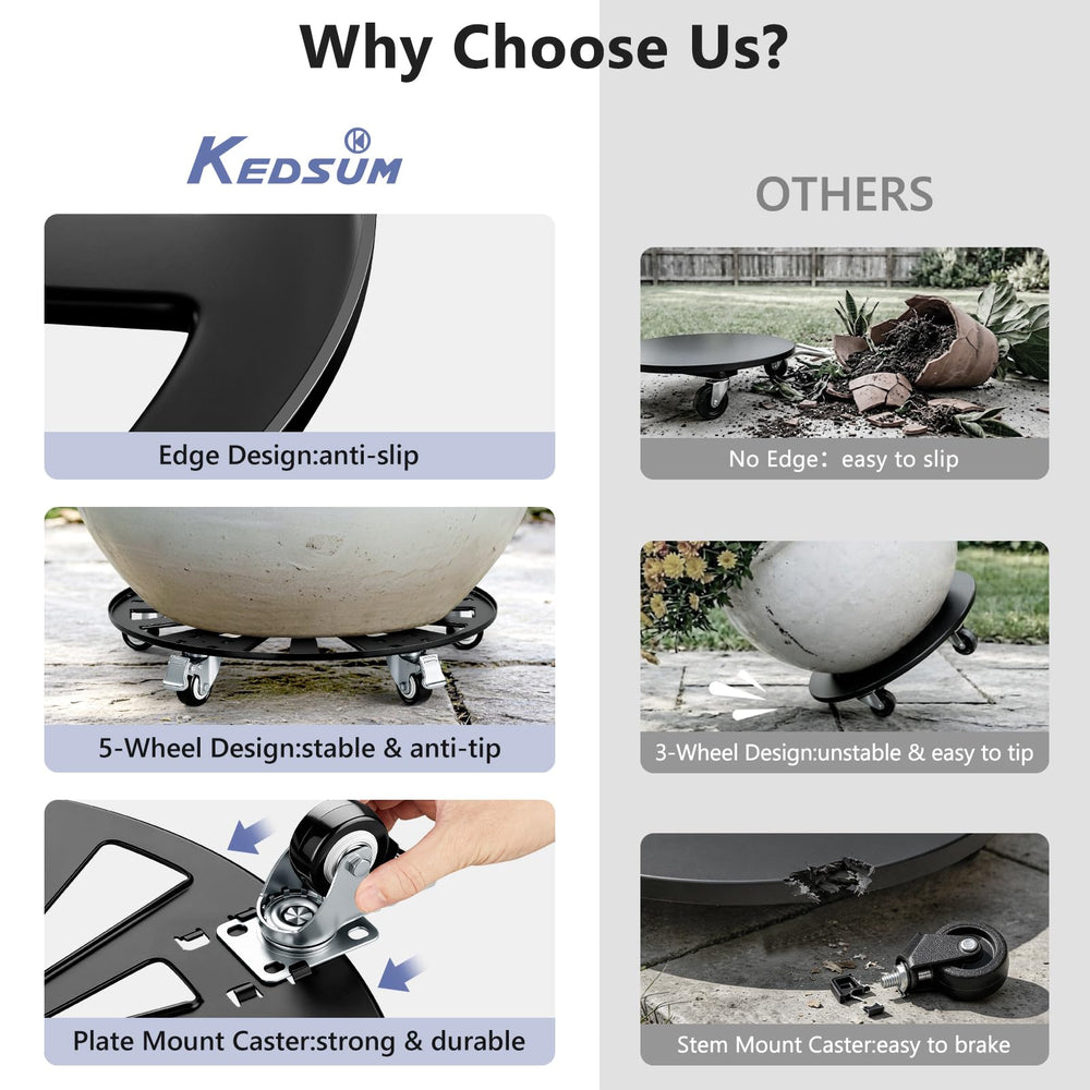 KEDSUM plant caddy next to a large pot to show size and load-bearing scale
