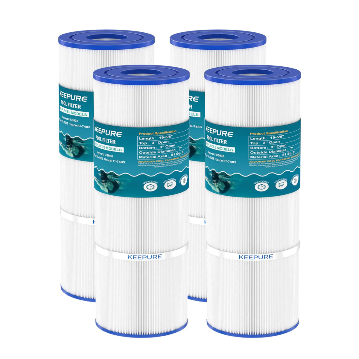 KEEPURE front view of C3030 cartridge showing clean pleats and durable construction benefit clearer water