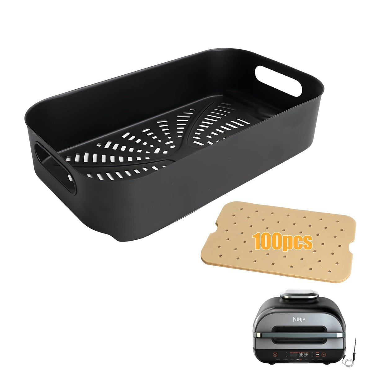 KEESHA Foodi FG551 front view crisper basket showing fit and clean edges for easy grilling