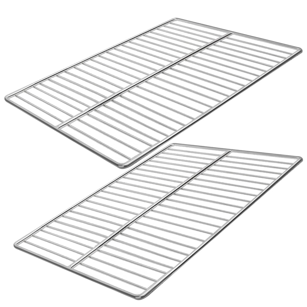 KEESHA front view of stainless grill grate showing full cooking surface and benefits