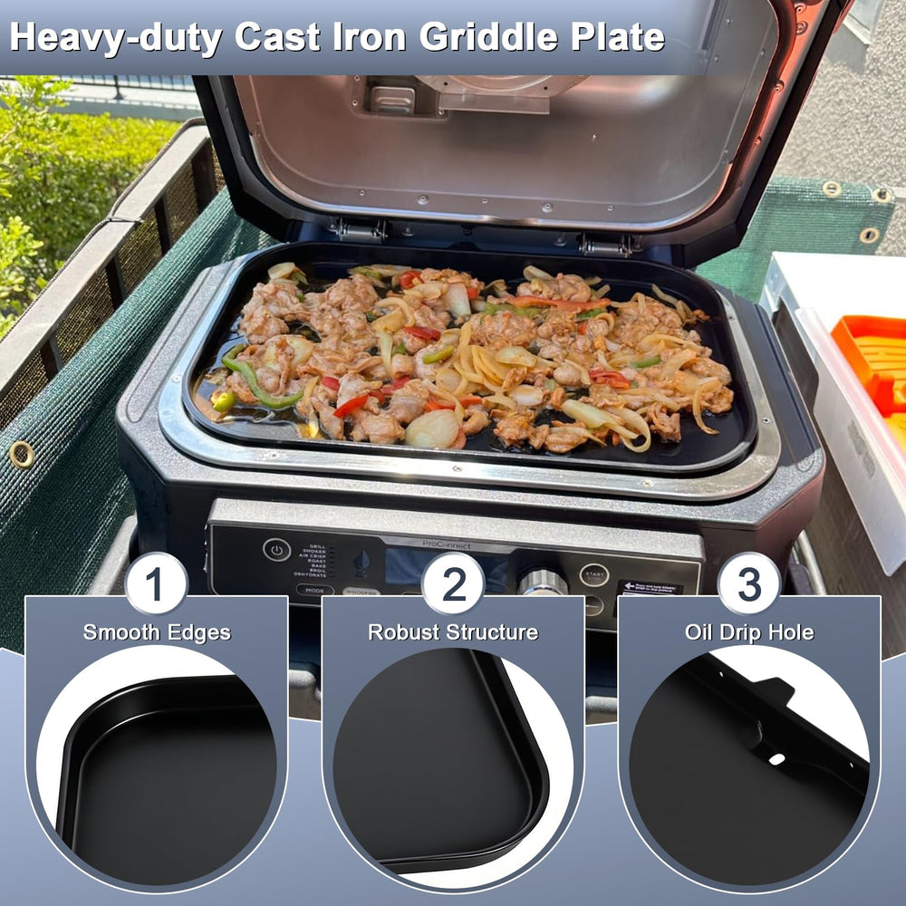 KEESHA griddle installed in Ninja Woodfire grill demonstrating direct-fit convenience