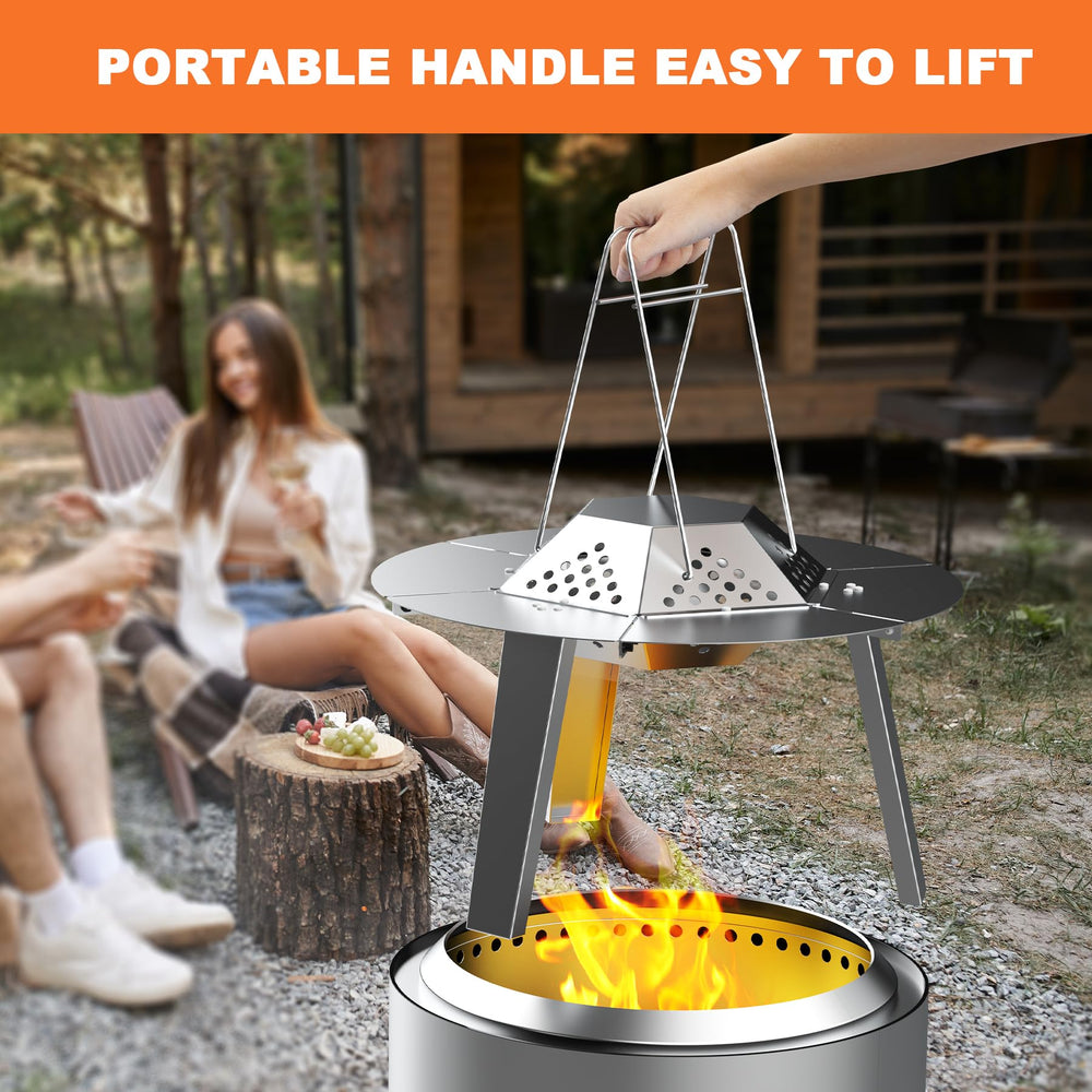 KEESHA deflector positioned on 27-inch fire pit illustrating correct scale