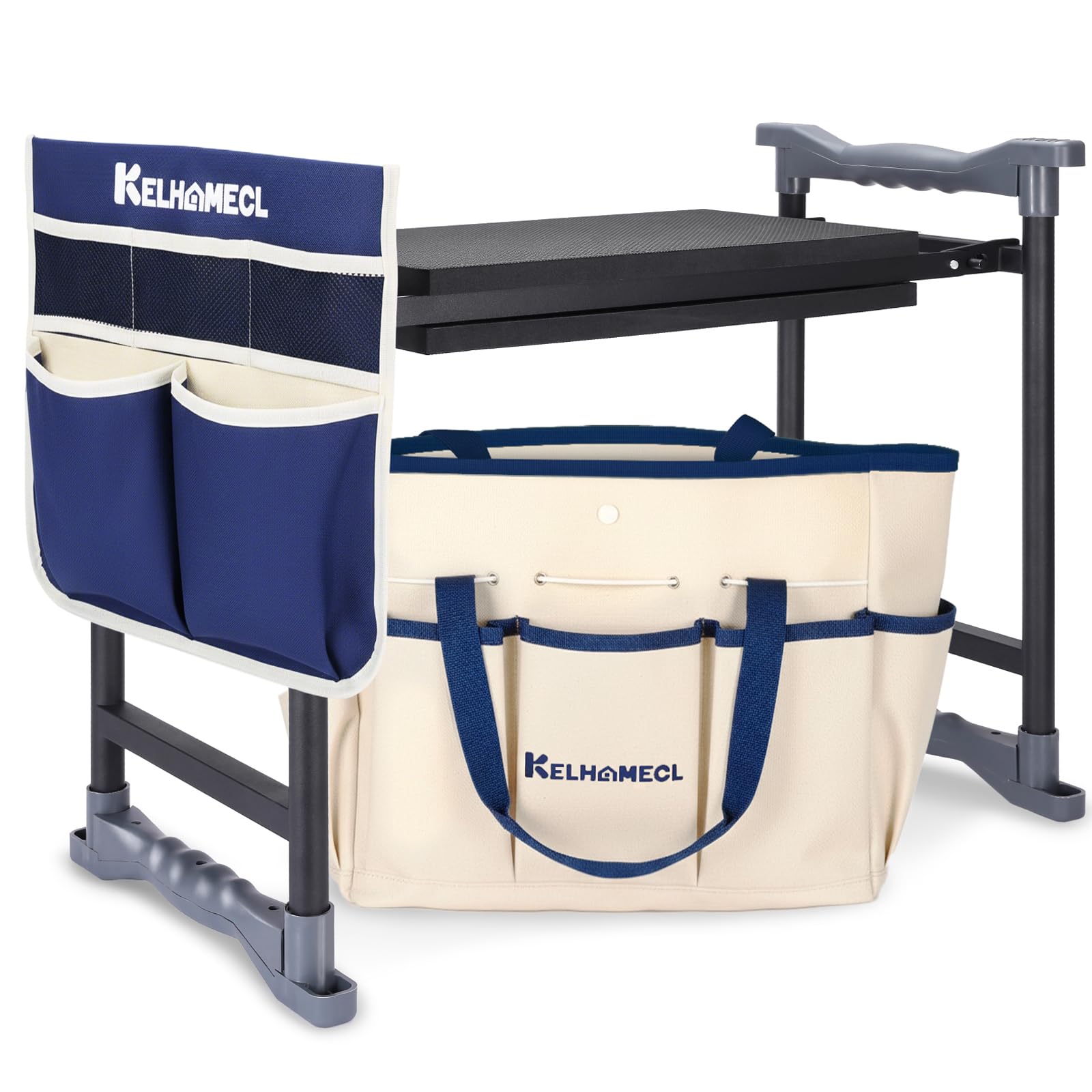 KELHOMECL front view folded bench showing compact portability and sturdy build