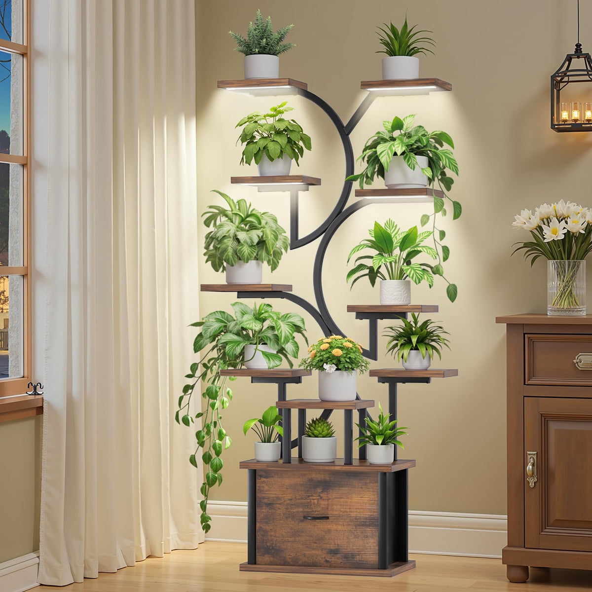 KELHOMECL front view showing full 11-tier plant display and compact corner fit